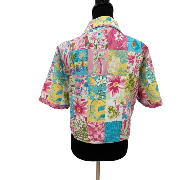 Vintage Erin London Bright Floral Hawaiian Button Down Beach Blouse Large - Picture 2 of 7